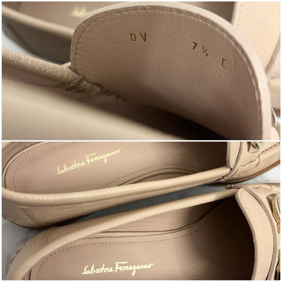 Salvatore Ferragamo Ofelia Leather Loafers Womens 7.5 C Beige Gold - Picture 8 of 10